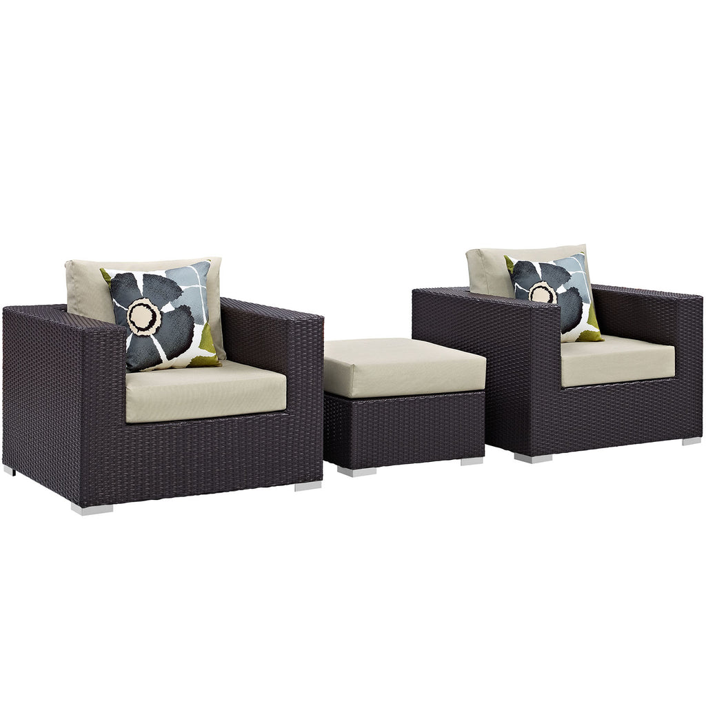 Convene 3 Piece Outdoor Patio Sofa Set in Espresso Beige-2