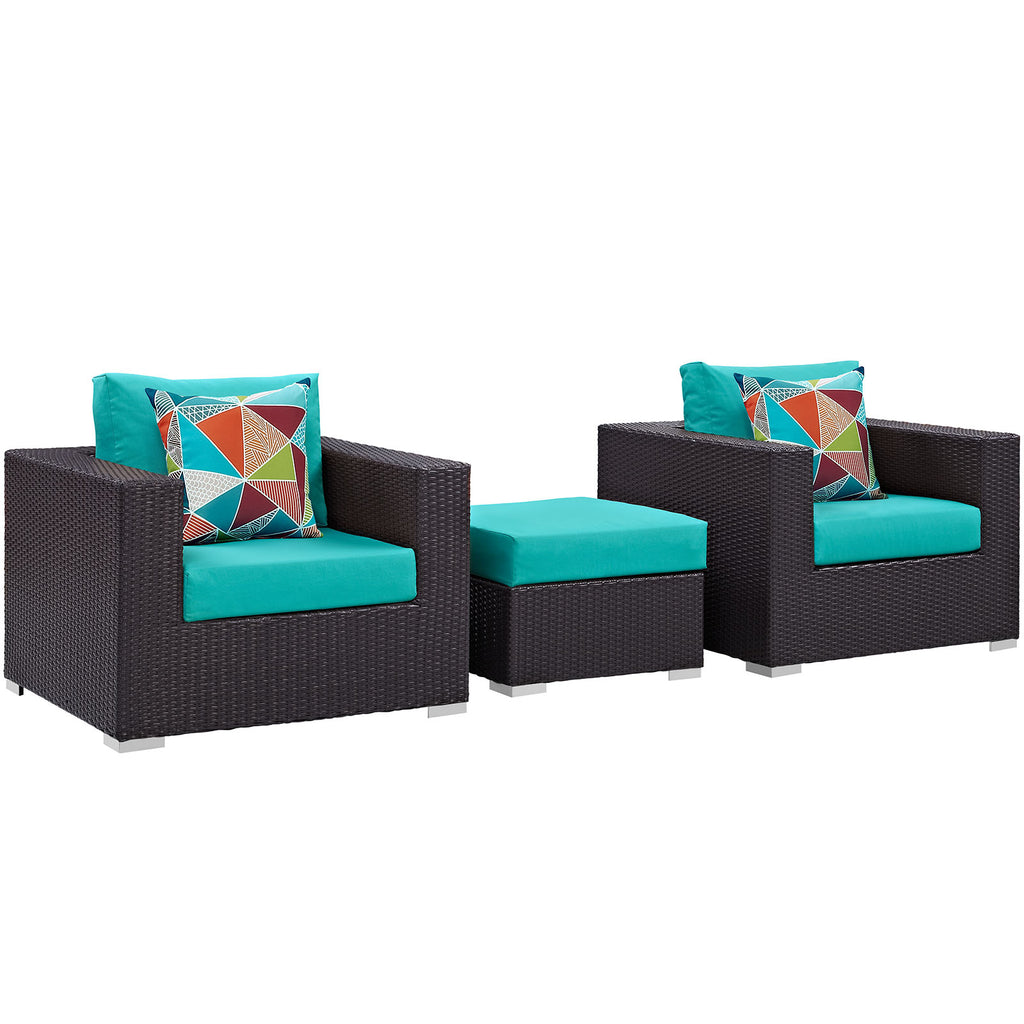 Convene 3 Piece Outdoor Patio Sofa Set in Espresso Turquoise-2