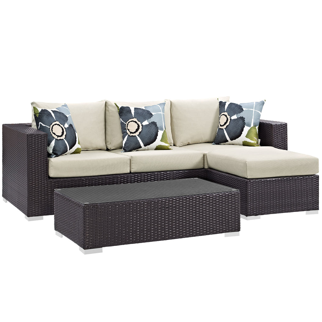 Convene 3 Piece Outdoor Patio Sofa Set in Espresso Beige-1