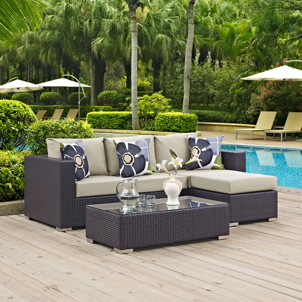 Convene 3 Piece Outdoor Patio Sofa Set in Espresso Beige-1