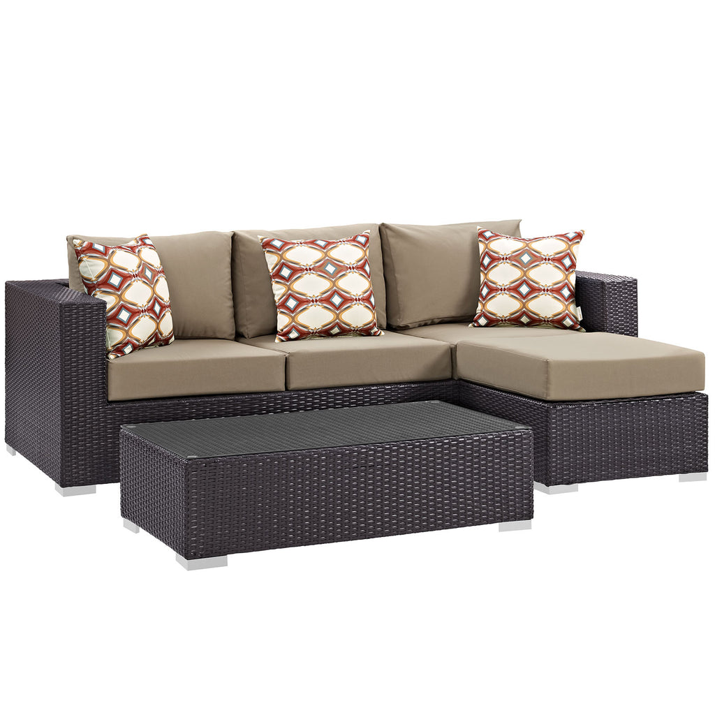 Convene 3 Piece Outdoor Patio Sofa Set in Espresso Mocha-1