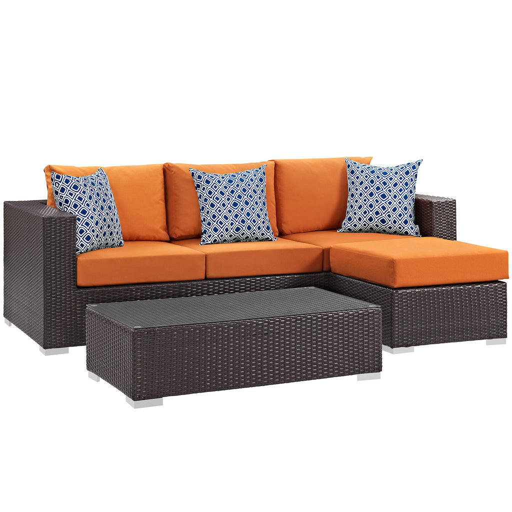 Convene 3 Piece Outdoor Patio Sofa Set in Espresso Orange-1