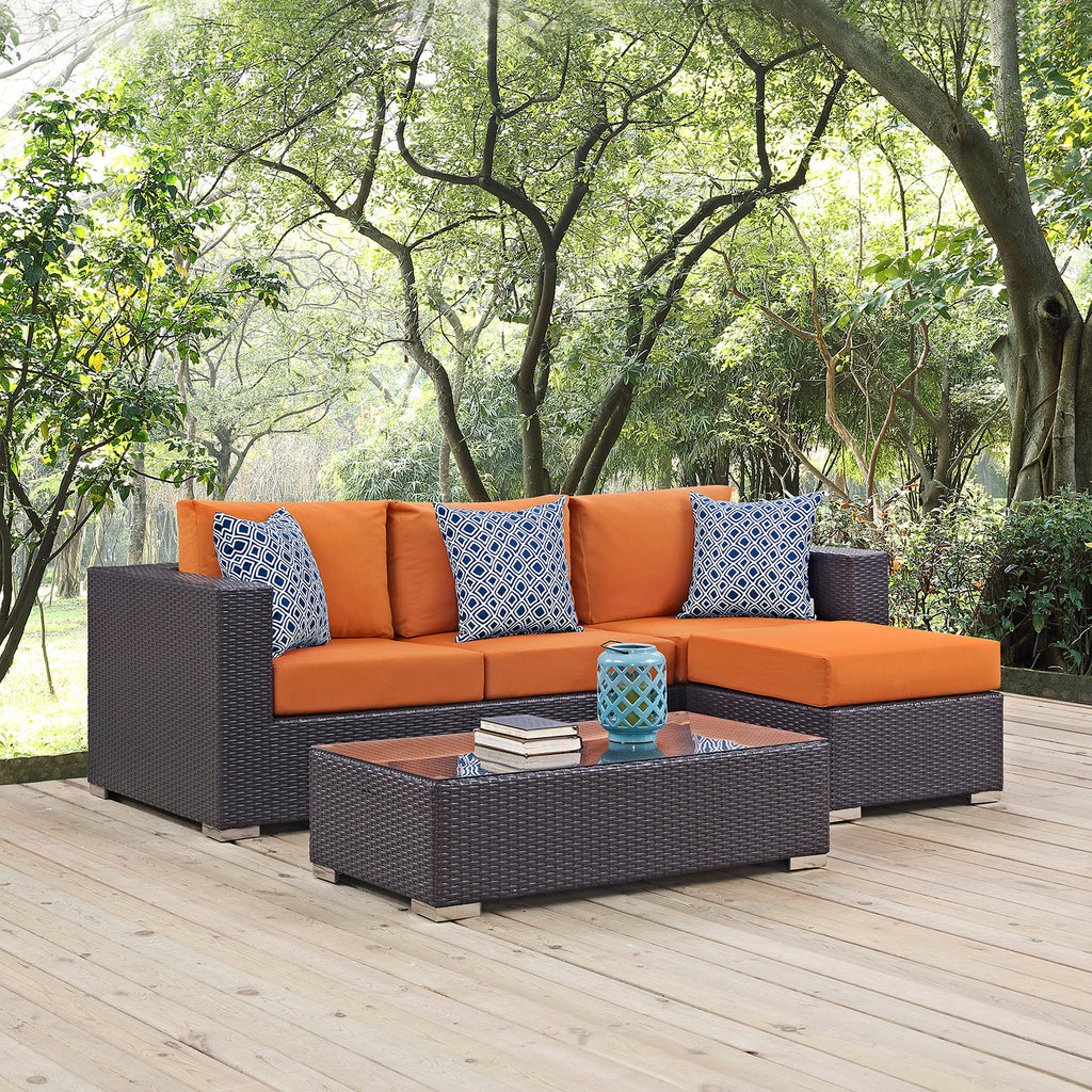 Convene 3 Piece Outdoor Patio Sofa Set in Espresso Orange-1