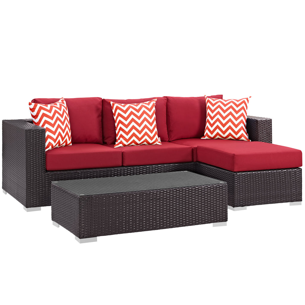 Convene 3 Piece Outdoor Patio Sofa Set in Espresso Red-1