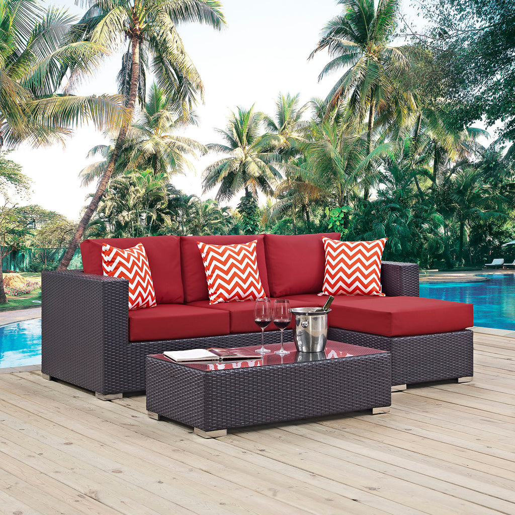 Convene 3 Piece Outdoor Patio Sofa Set in Espresso Red-1