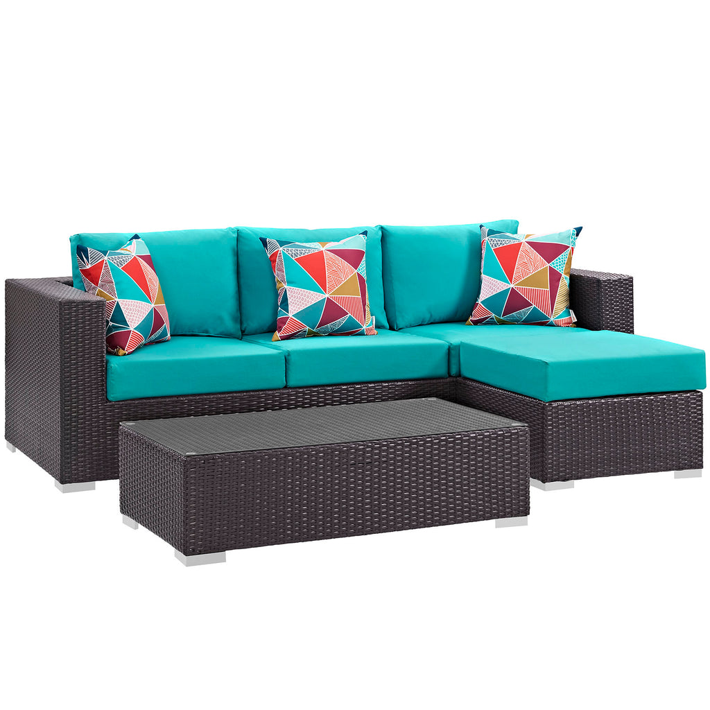 Convene 3 Piece Outdoor Patio Sofa Set in Espresso Turquoise-1