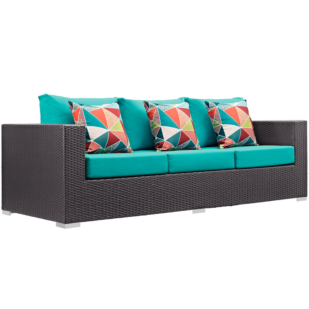 Convene 3 Piece Outdoor Patio Sofa Set in Espresso Turquoise-1