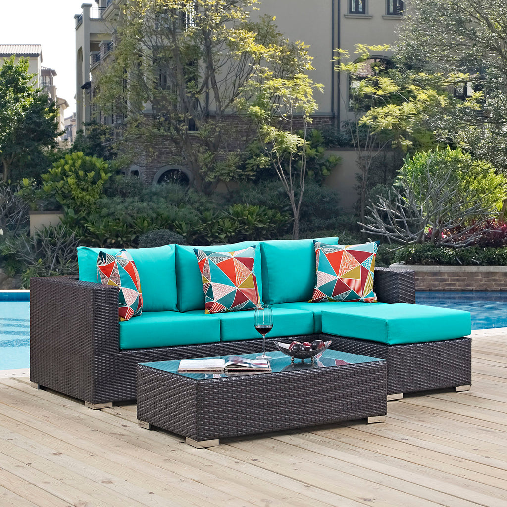 Convene 3 Piece Outdoor Patio Sofa Set in Espresso Turquoise-1