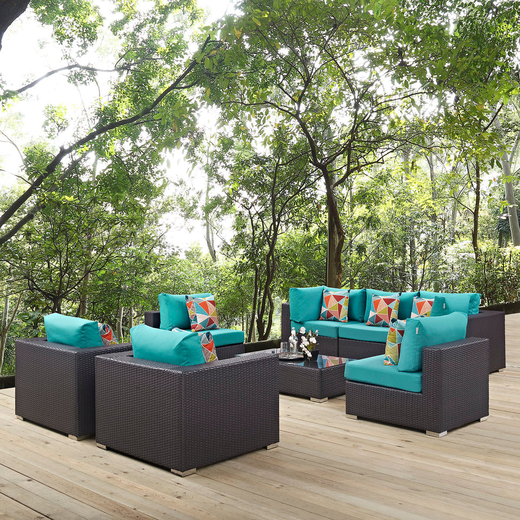 Convene 8 Piece Outdoor Patio Sectional Set in Espresso Turquoise-2