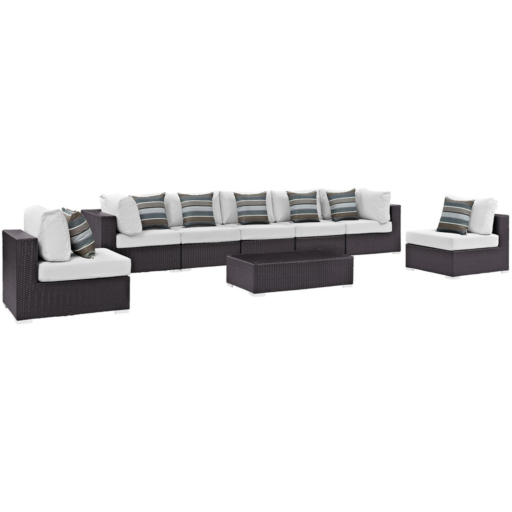 Convene 8 Piece Outdoor Patio Sectional Set in Espresso White-1