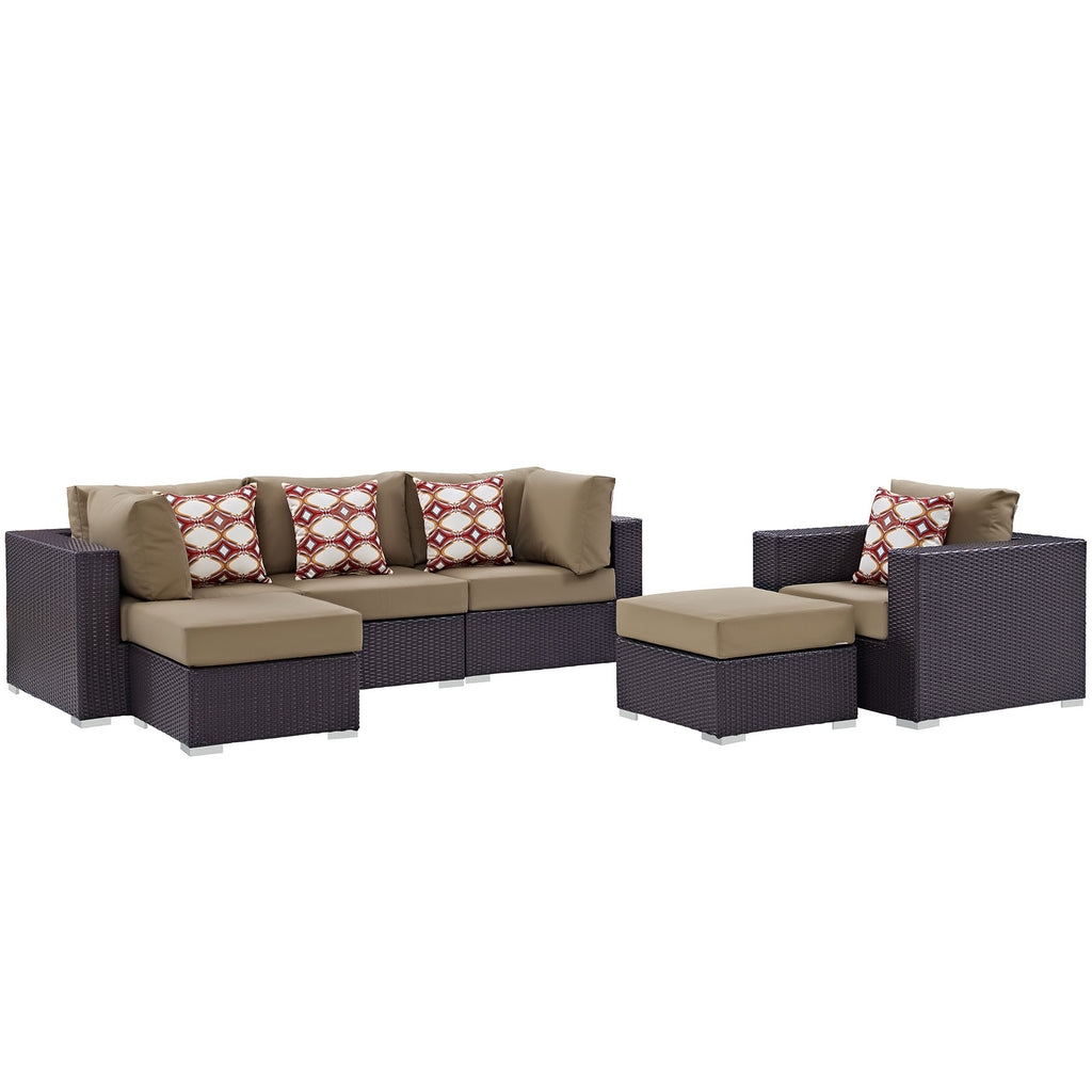 Convene 6 Piece Outdoor Patio Sectional Set in Espresso Mocha-1