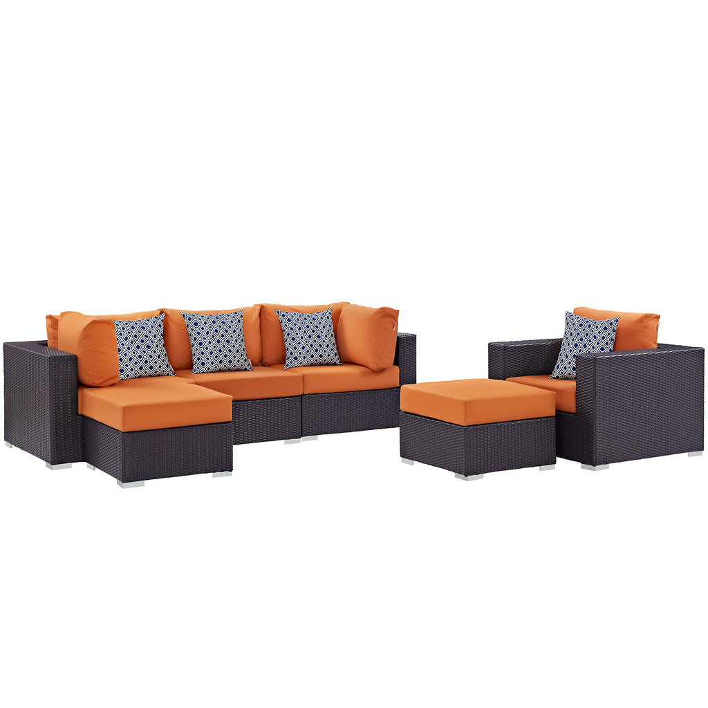 Convene 6 Piece Outdoor Patio Sectional Set in Espresso Orange-1