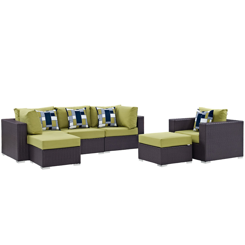 Convene 6 Piece Outdoor Patio Sectional Set in Espresso Peridot-1