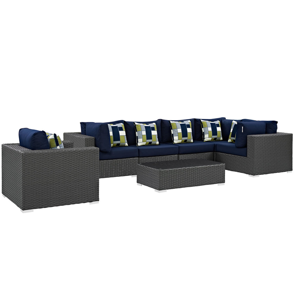 Sojourn 7 Piece Outdoor Patio Sunbrella Sectional Set in Canvas Navy-2