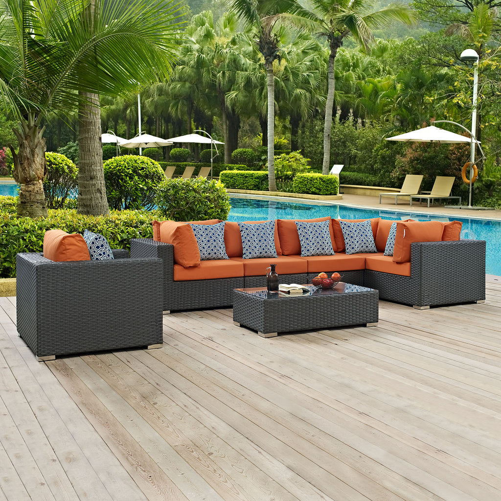 Sojourn 7 Piece Outdoor Patio Sunbrella Sectional Set in Canvas Tuscan-2