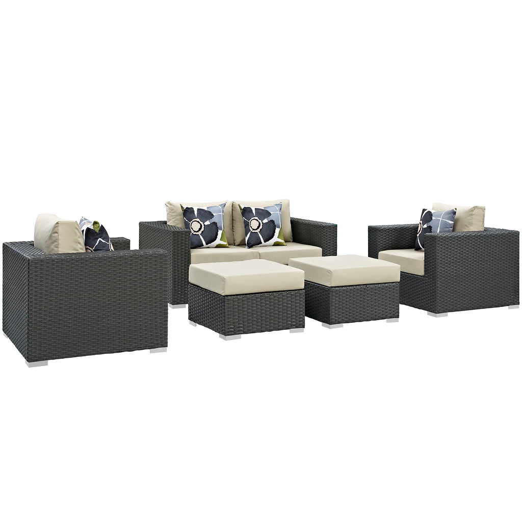 Sojourn 5 Piece Outdoor Patio Sunbrella Sectional Set in Canvas Antique Beige-3