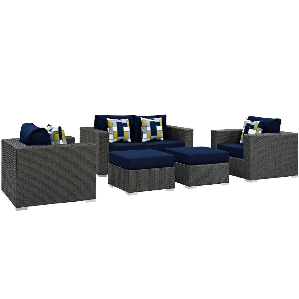 Sojourn 5 Piece Outdoor Patio Sunbrella Sectional Set in Canvas Navy-3