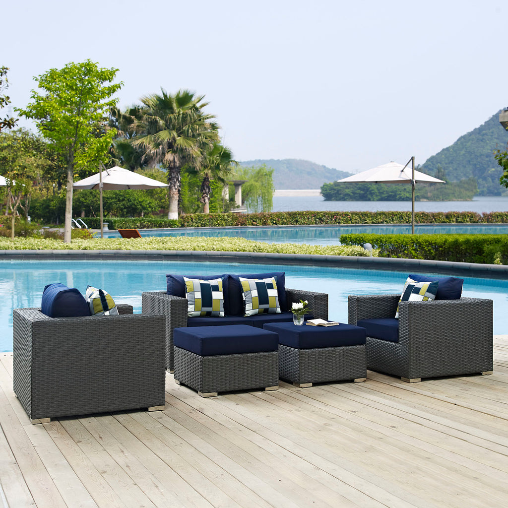 Sojourn 5 Piece Outdoor Patio Sunbrella Sectional Set in Canvas Navy-3