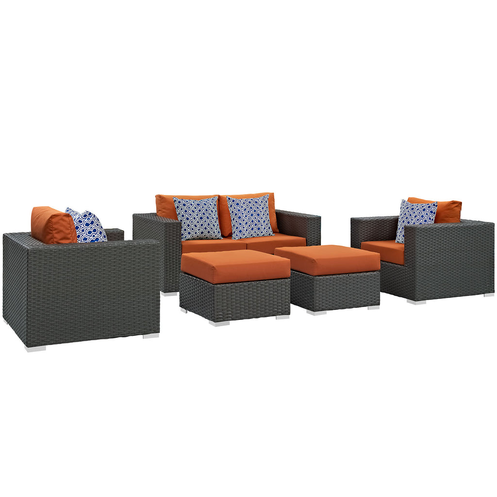 Sojourn 5 Piece Outdoor Patio Sunbrella Sectional Set in Canvas Tuscan-3