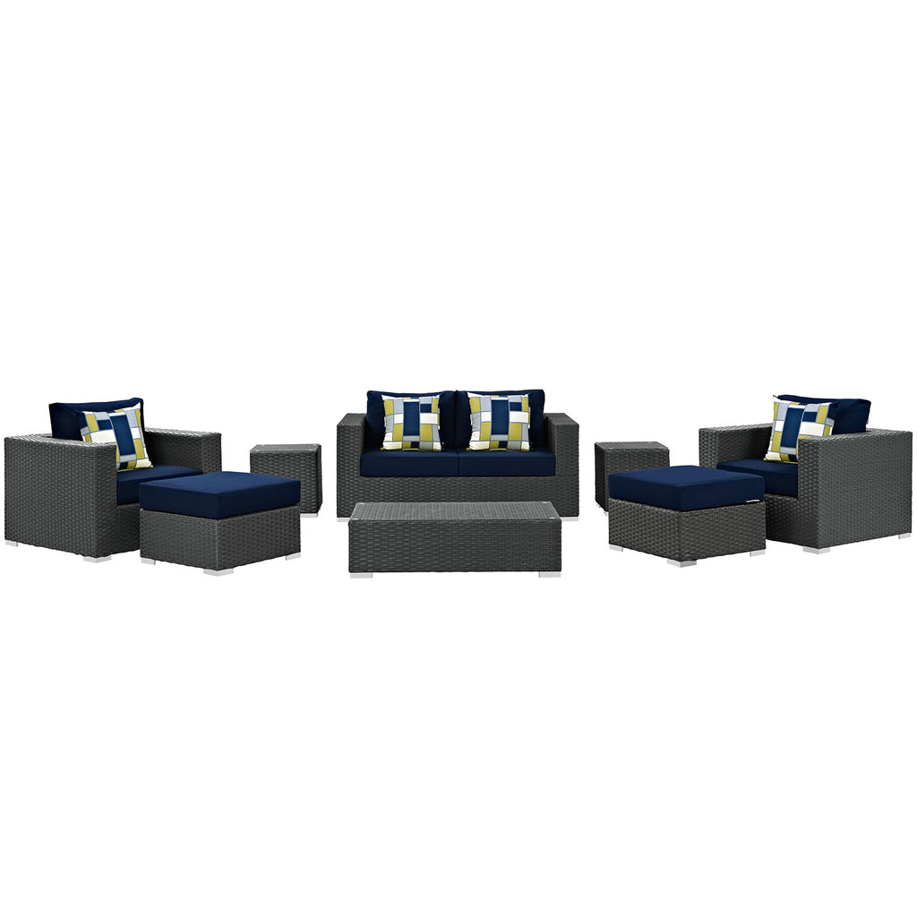 Sojourn 8 Piece Outdoor Patio Sunbrella Sectional Set in Canvas Navy-1