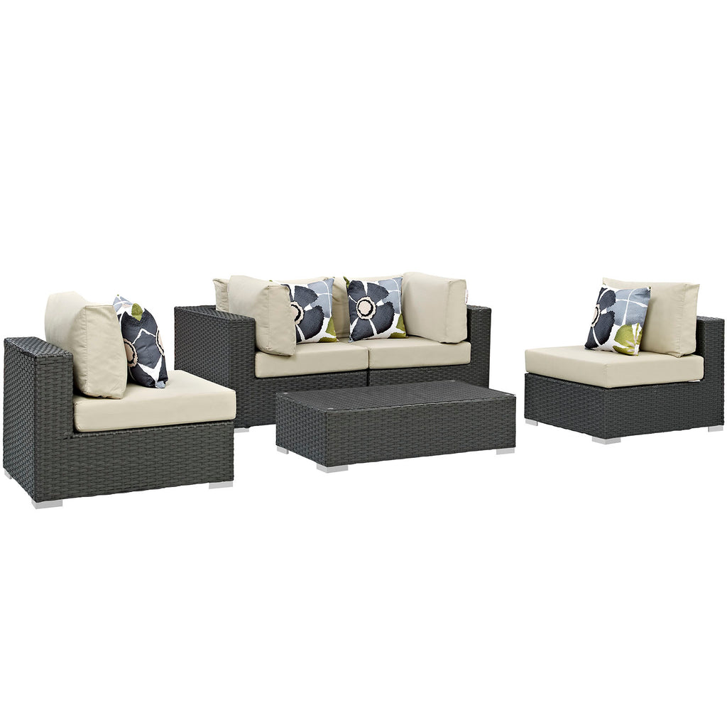 Sojourn 5 Piece Outdoor Patio Sunbrella Sectional Set in Canvas Antique Beige-2