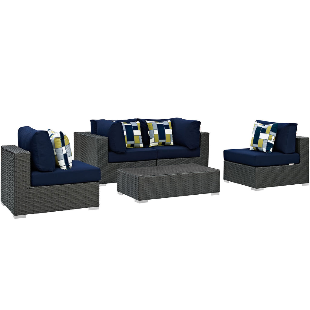 Sojourn 5 Piece Outdoor Patio Sunbrella Sectional Set in Canvas Navy-2