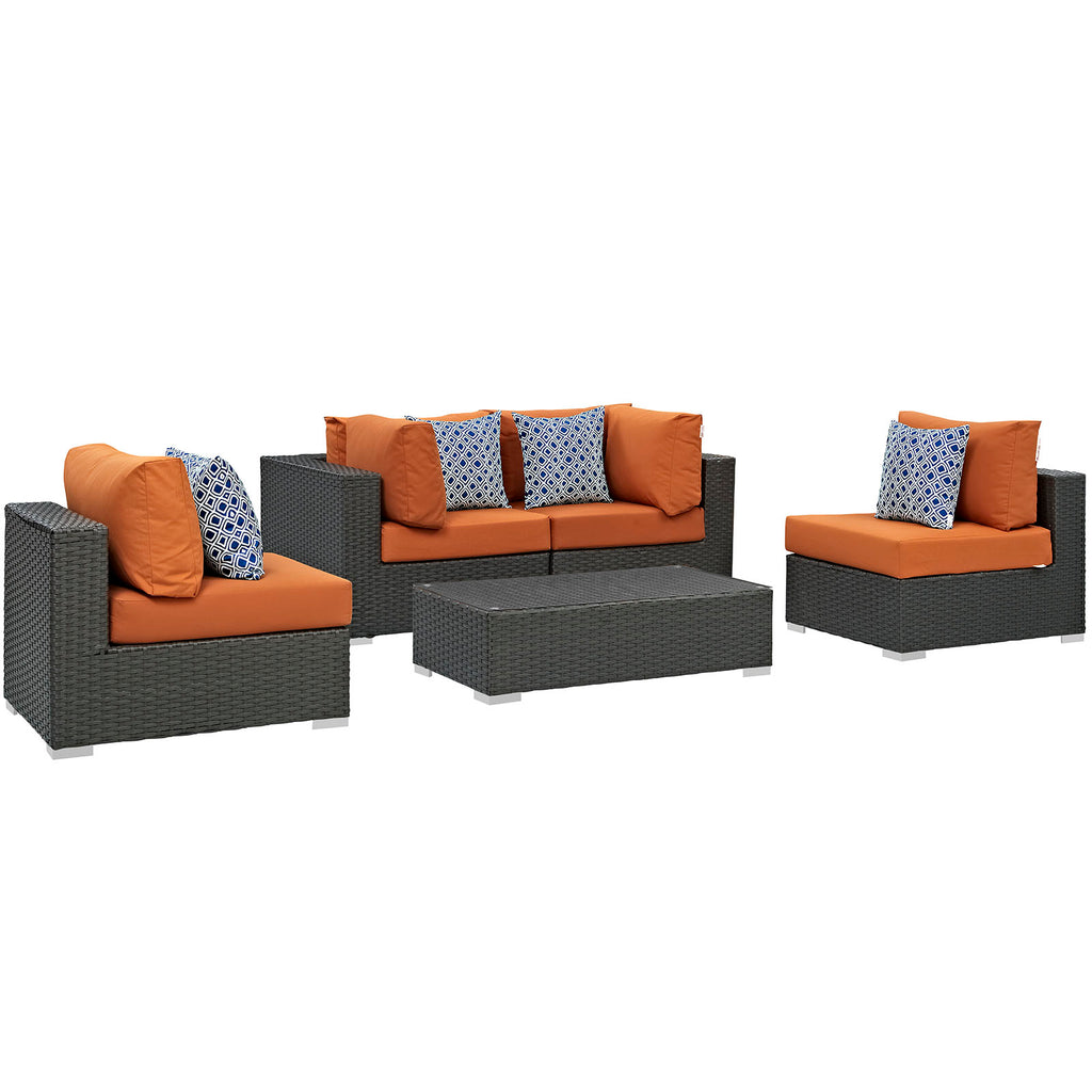 Sojourn 5 Piece Outdoor Patio Sunbrella Sectional Set in Canvas Tuscan-2