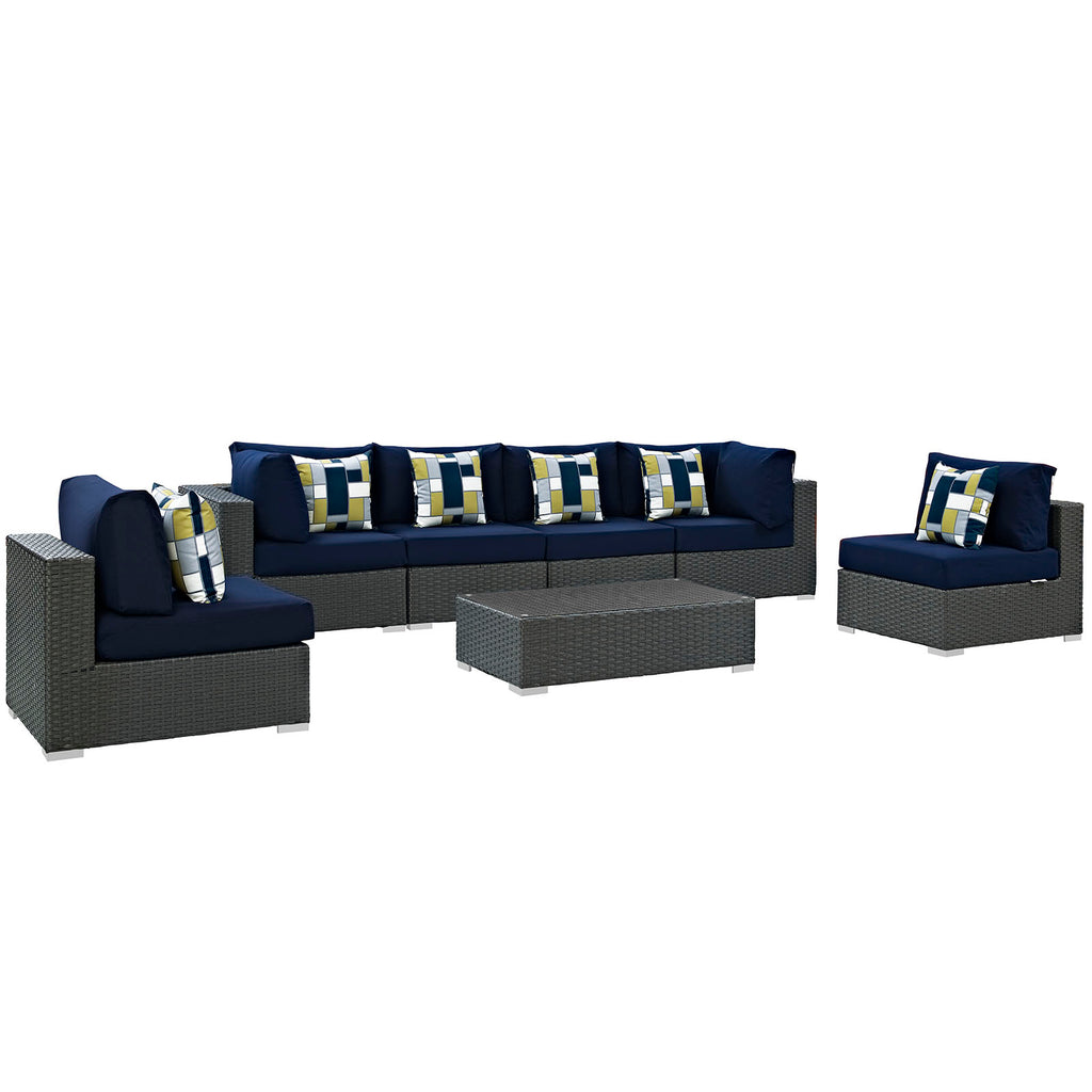Sojourn 7 Piece Outdoor Patio Sunbrella Sectional Set in Canvas Navy-1