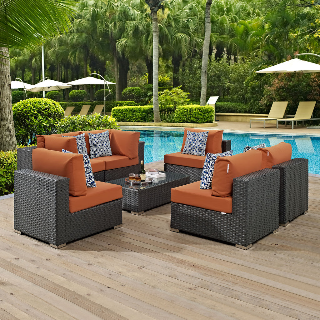 Sojourn 7 Piece Outdoor Patio Sunbrella Sectional Set in Canvas Tuscan-1