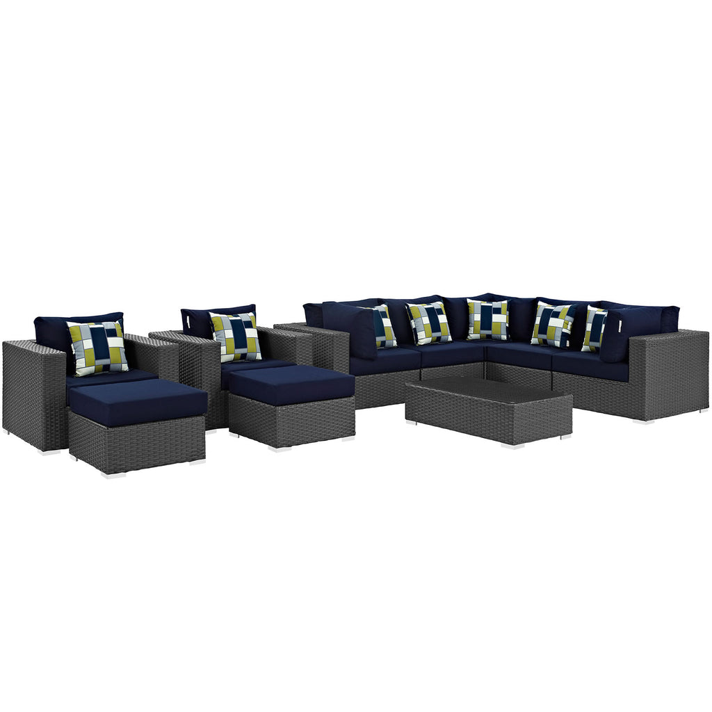 Sojourn 10 Piece Outdoor Patio Sunbrella Sectional Set in Canvas Navy-1
