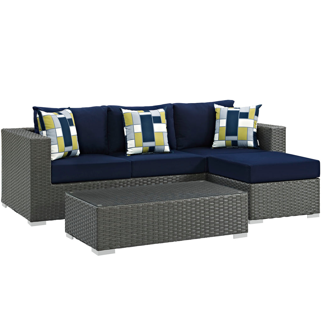 Sojourn 3 Piece Outdoor Patio Sunbrella Sectional Set in Canvas Navy-2