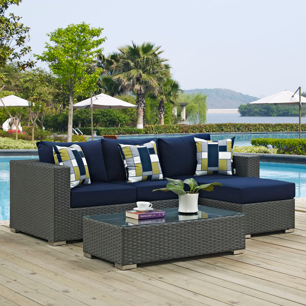 Sojourn 3 Piece Outdoor Patio Sunbrella Sectional Set in Canvas Navy-2