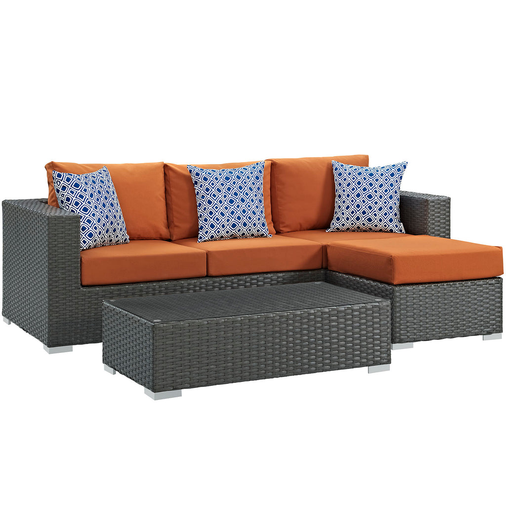 Sojourn 3 Piece Outdoor Patio Sunbrella Sectional Set in Canvas Tuscan-2