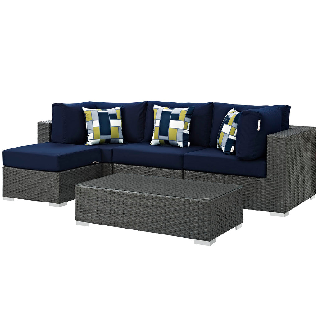 Sojourn 5 Piece Outdoor Patio Sunbrella Sectional Set in Canvas Navy-1