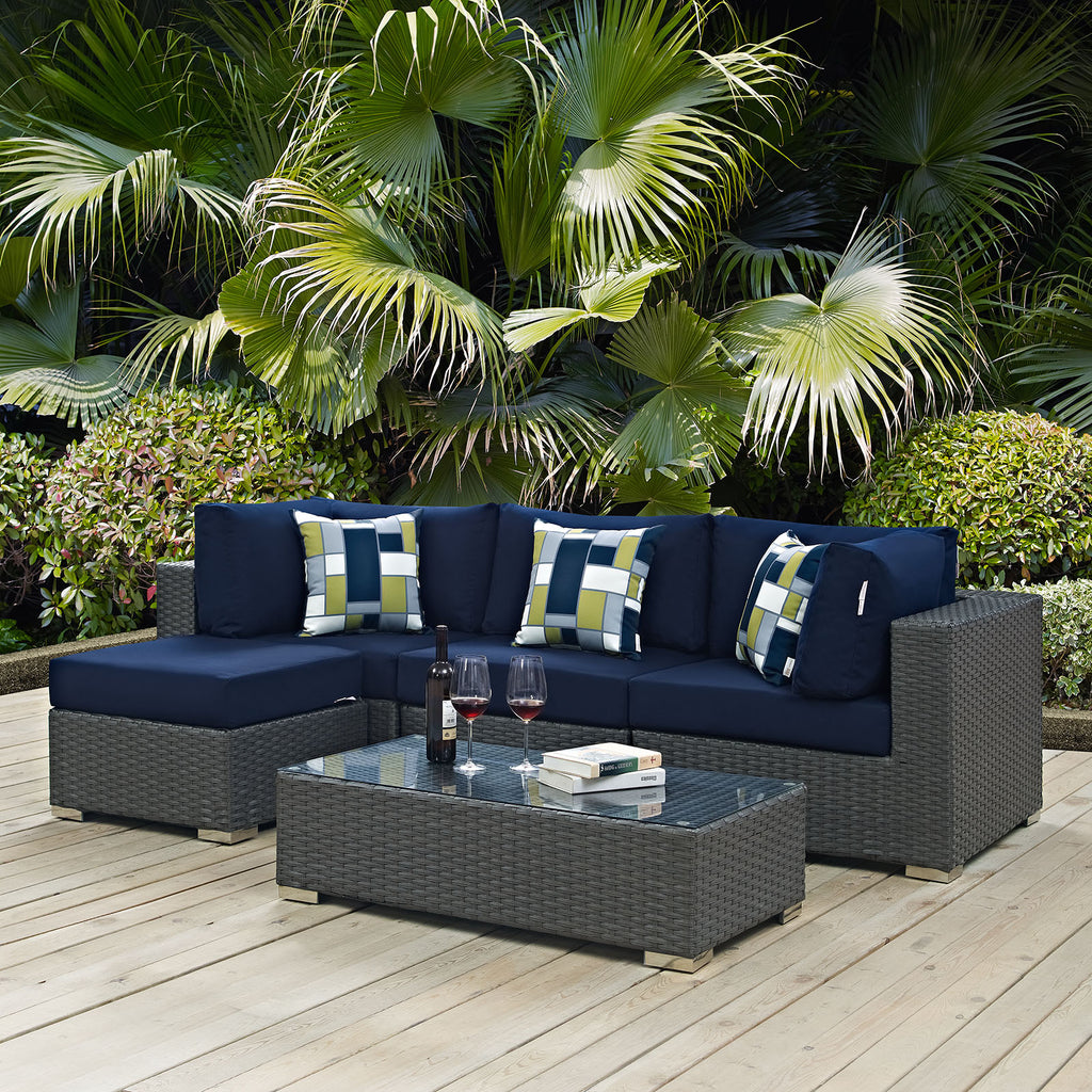 Sojourn 5 Piece Outdoor Patio Sunbrella Sectional Set in Canvas Navy-1