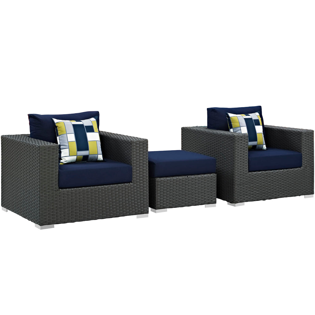 Sojourn 3 Piece Outdoor Patio Sunbrella Sectional Set in Canvas Navy-1