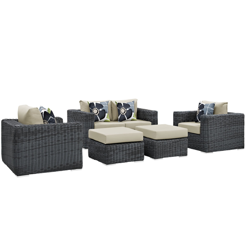 Summon 5 Piece Outdoor Patio Sunbrella Sectional Set in Canvas Antique Beige-3