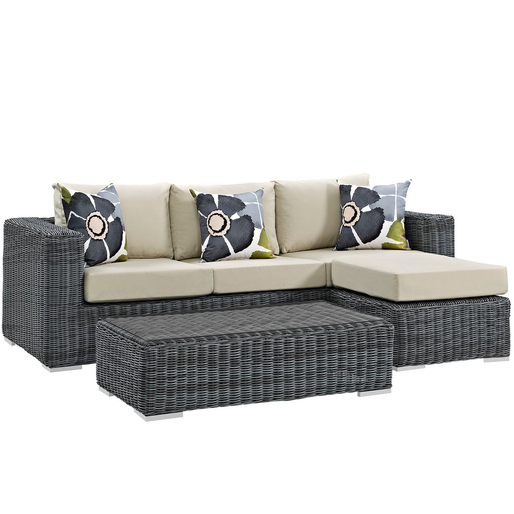 Summon 3 Piece Outdoor Patio Sunbrella Sectional Set in Canvas Antique Beige-1