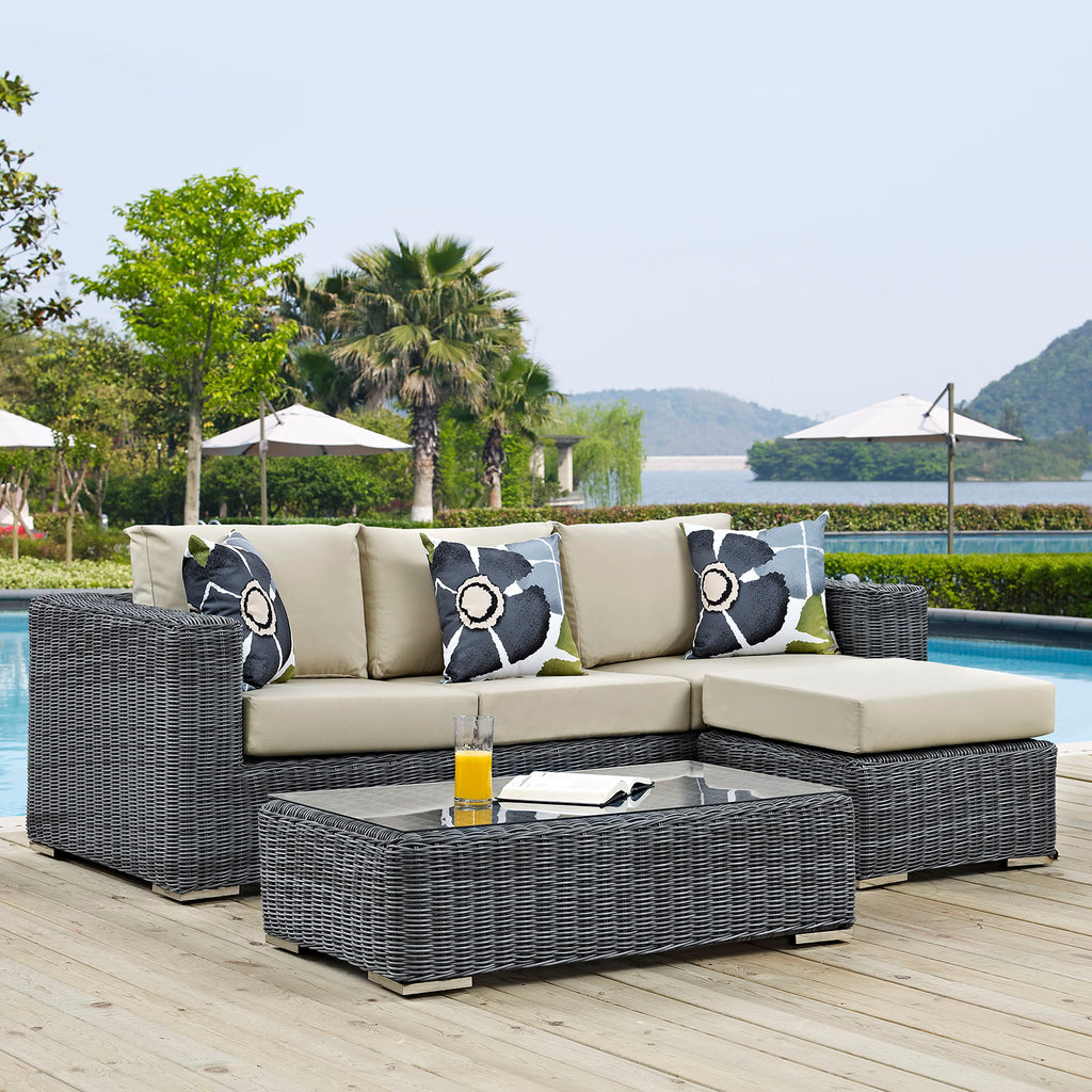 Summon 3 Piece Outdoor Patio Sunbrella Sectional Set in Canvas Antique Beige-1