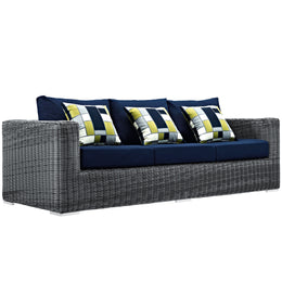 Summon 3 Piece Outdoor Patio Sunbrella Sectional Set in Canvas Navy-1