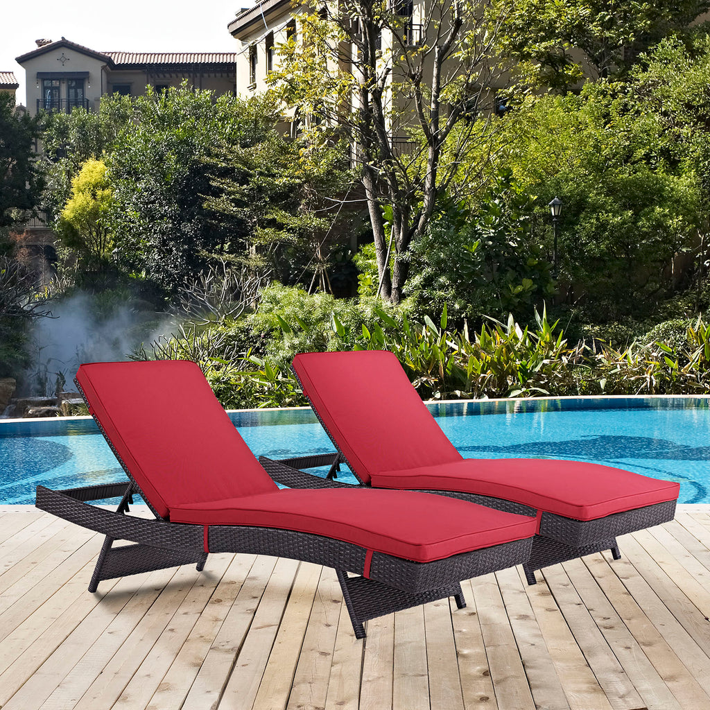 Convene Chaise Outdoor Patio Set of 2 in Espresso Red