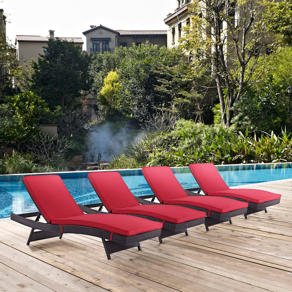 Convene Chaise Outdoor Patio Set of 4 in Espresso Red