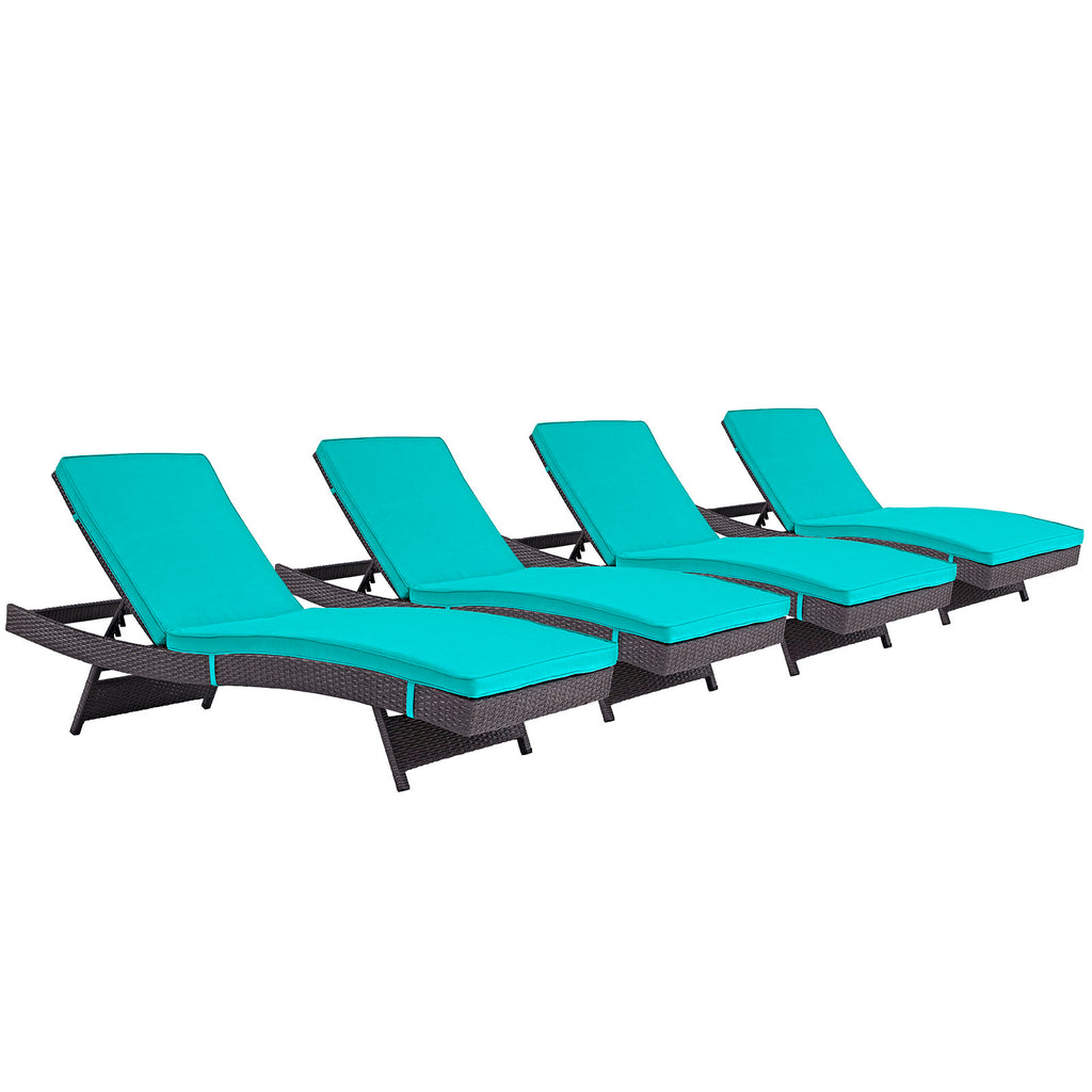 Convene Chaise Outdoor Patio Set of 4 in Espresso Turquoise