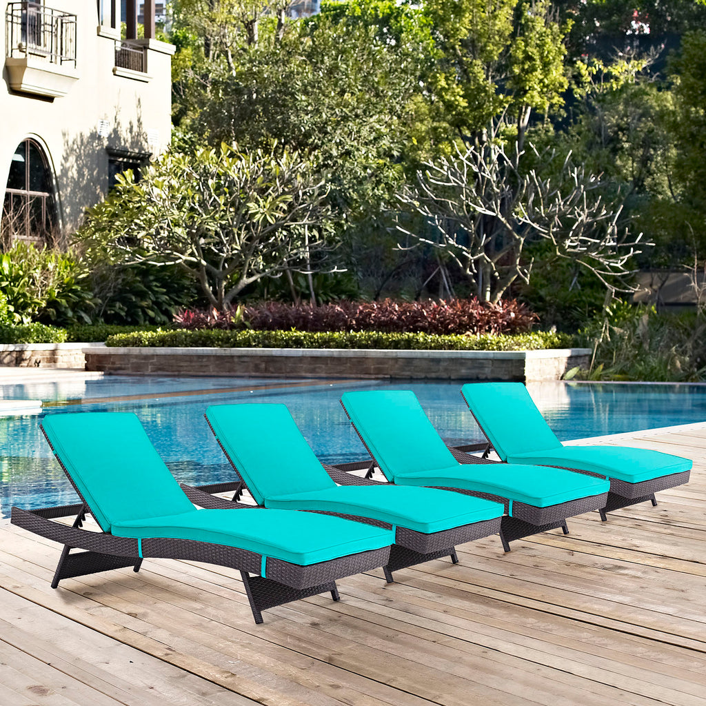 Convene Chaise Outdoor Patio Set of 4 in Espresso Turquoise