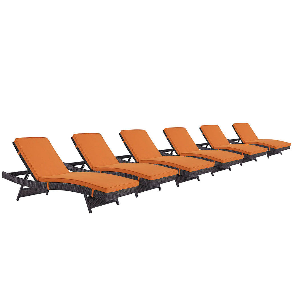 Convene Chaise Outdoor Patio Set of 6 in Espresso Orange