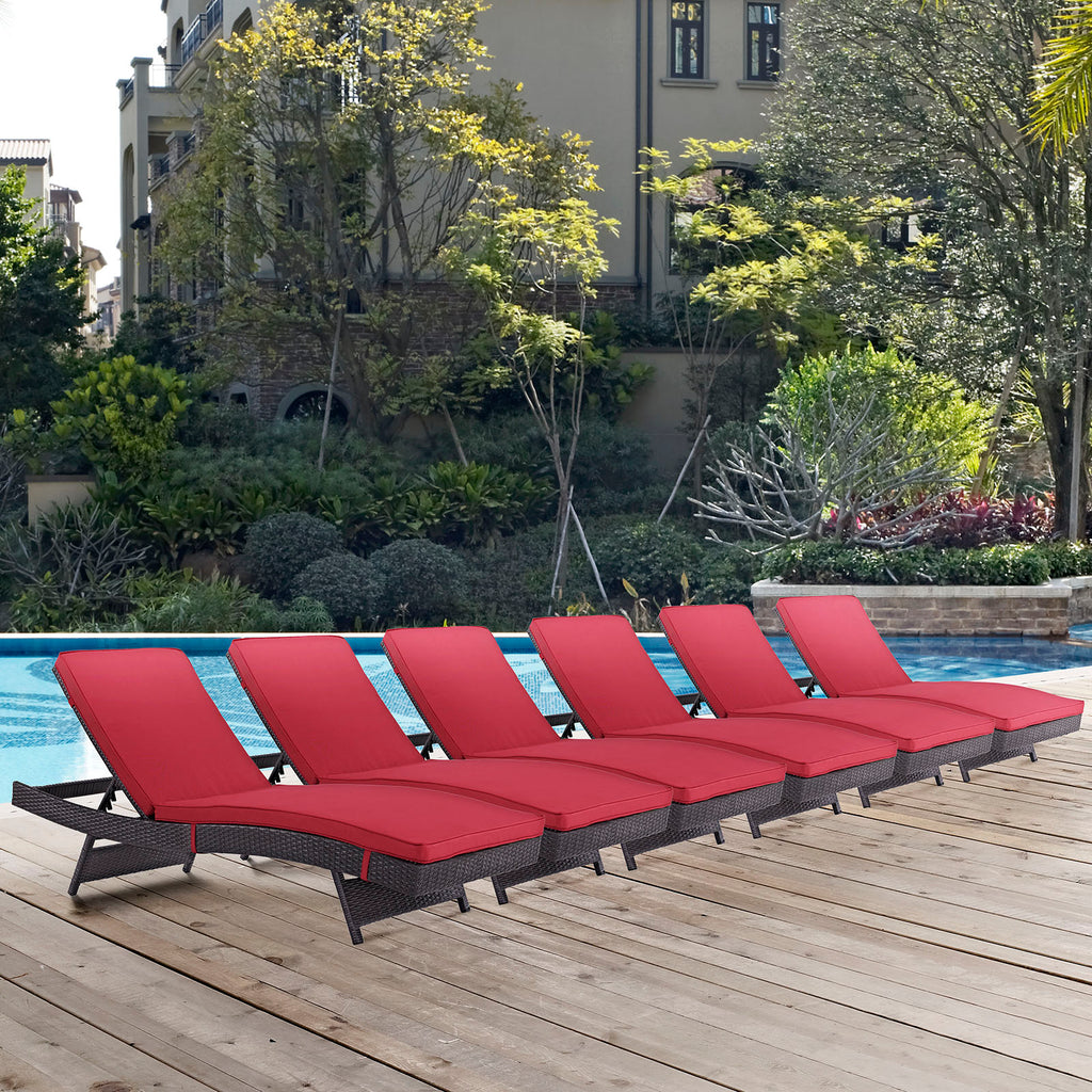 Convene Chaise Outdoor Patio Set of 6 in Espresso Red