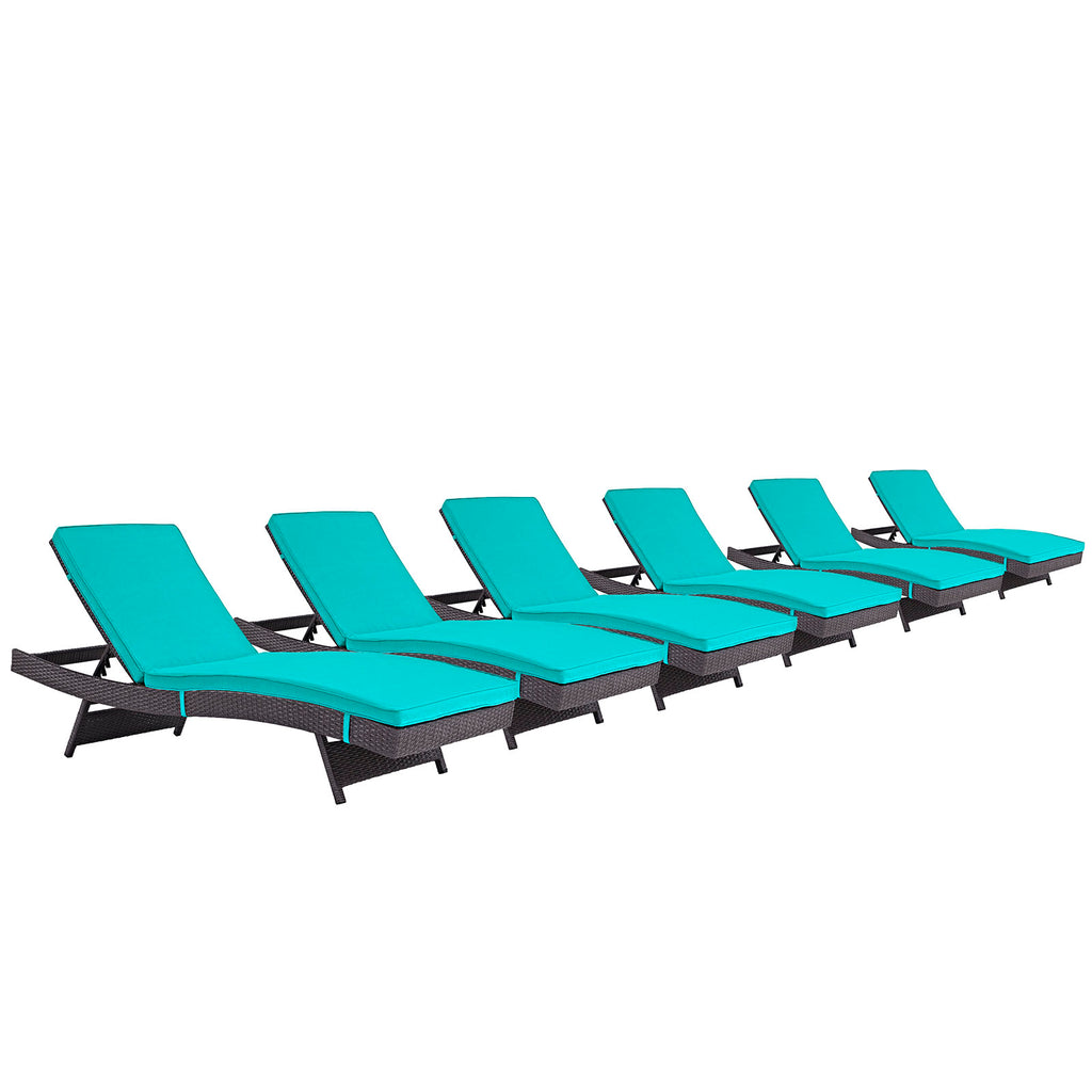 Convene Chaise Outdoor Patio Set of 6 in Espresso Turquoise