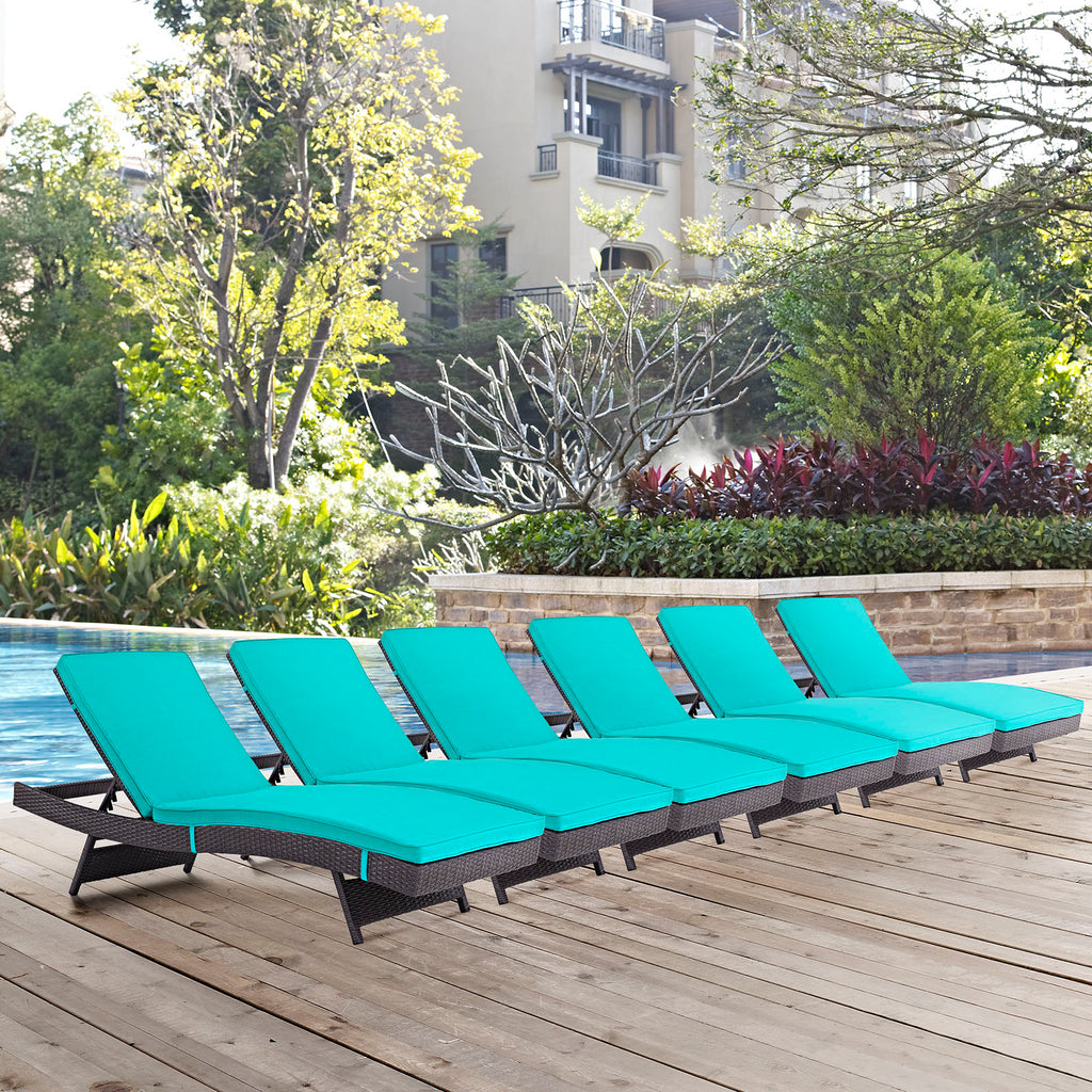 Convene Chaise Outdoor Patio Set of 6 in Espresso Turquoise