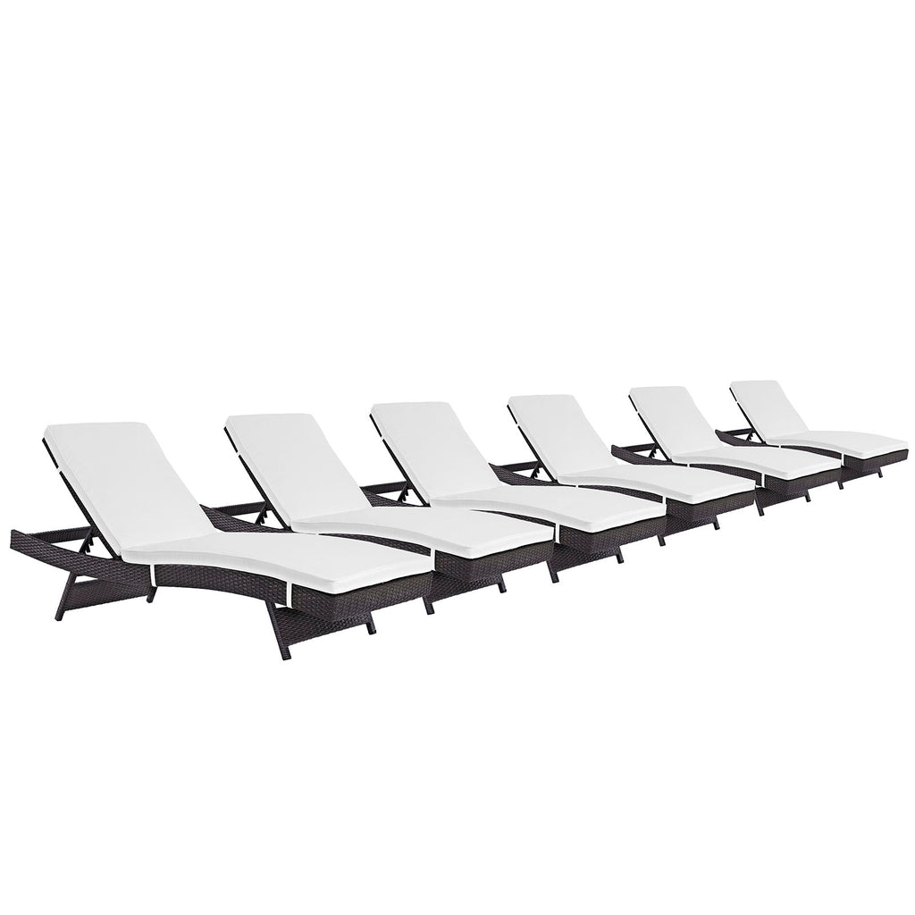 Convene Chaise Outdoor Patio Set of 6 in Espresso White