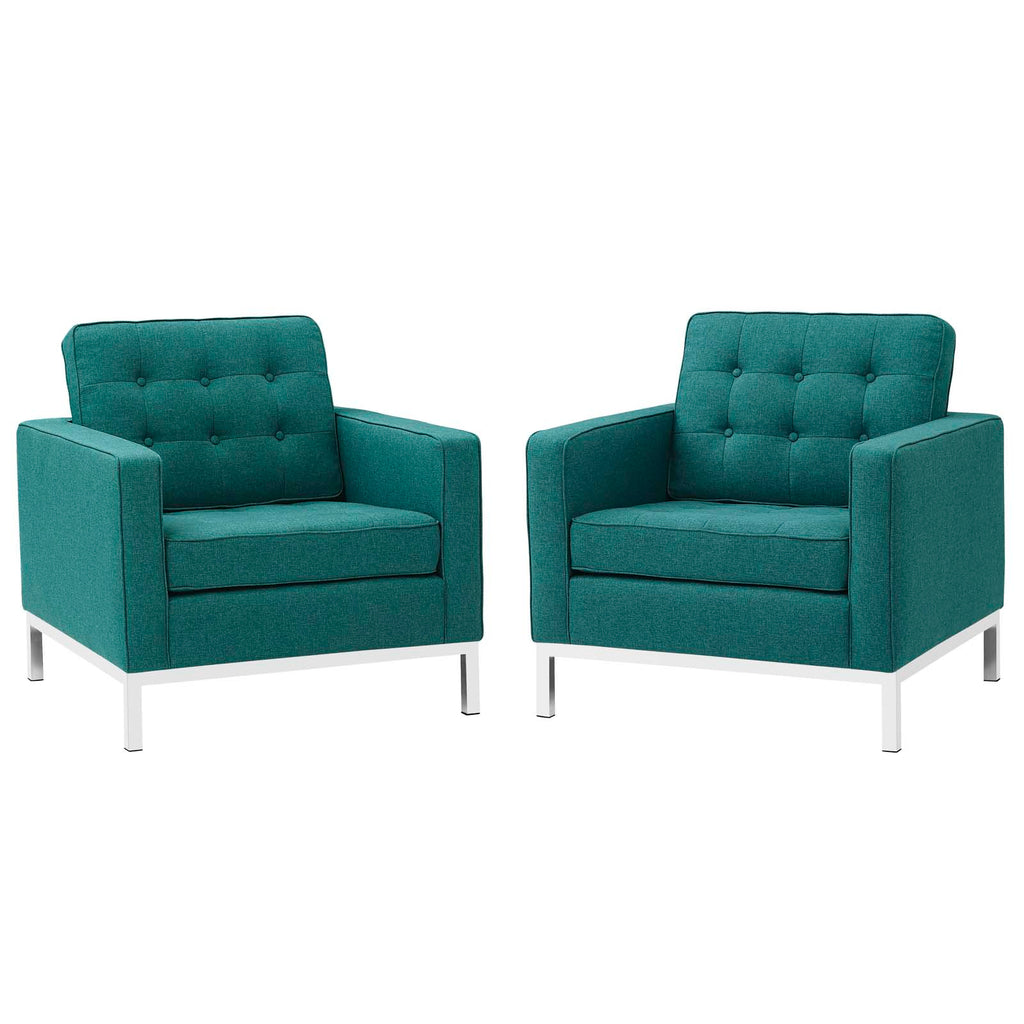 Loft Armchairs Upholstered Fabric Set of 2 in Teal